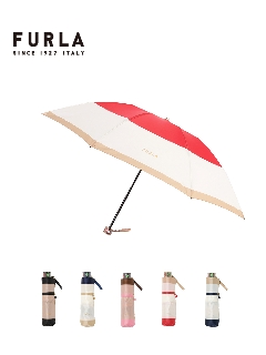 フルラ(FURLA)の【雨傘】 フルラ (FURLA) カラーボーダー ロゴプリント 折りたたみ傘 【公式ムーンバット】 レディース 日本製 ギフト 軽量 グラスファイバー8本骨 折りたたみ傘